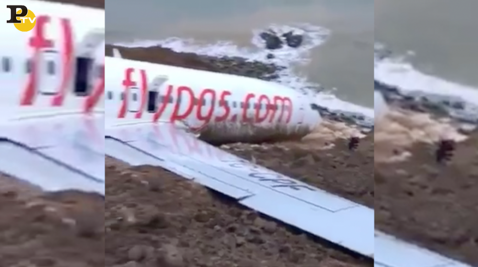 aereo finisce fuori pista mare Pegasus Trabzon