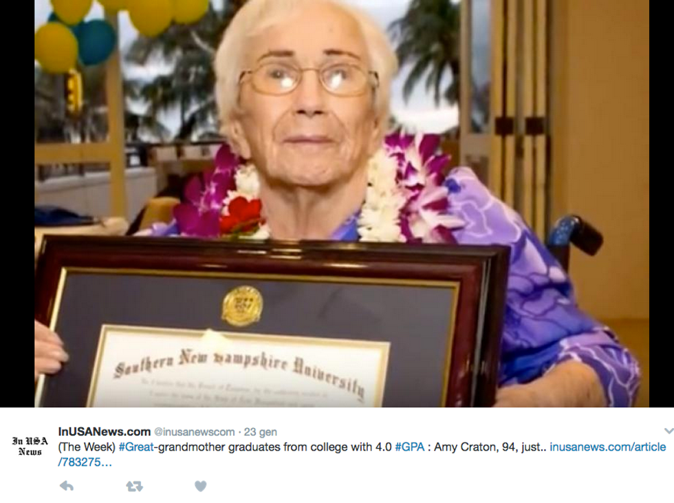 Amy Craton si è laureata a 94 anni
