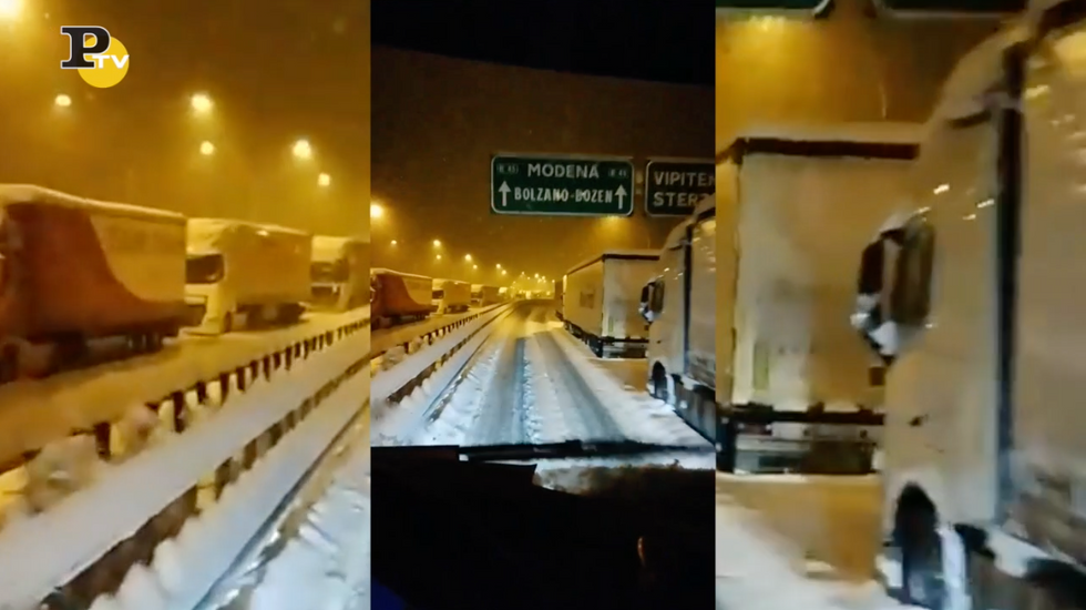 Autostrada Brennero coda neve traffico bloccato video