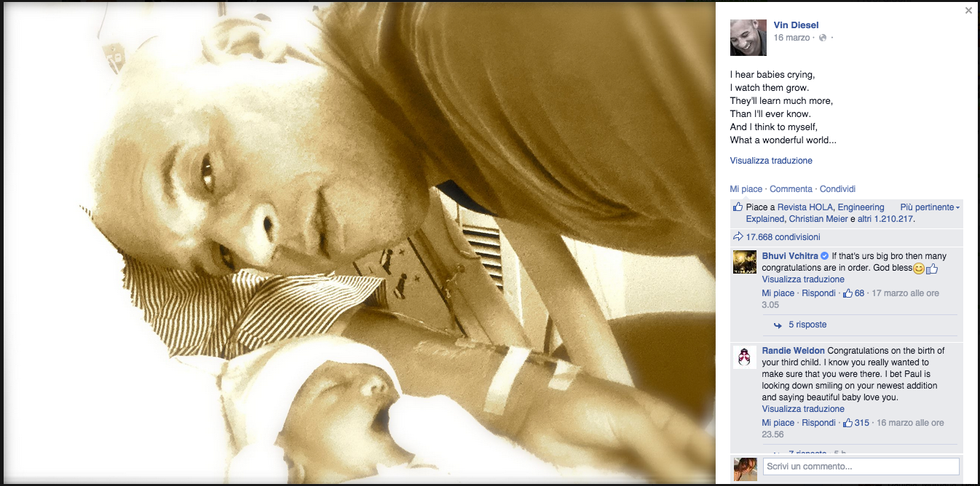 Vin Diesel: "Mia figlia non poteva che chiamarsi come Paul Walker"