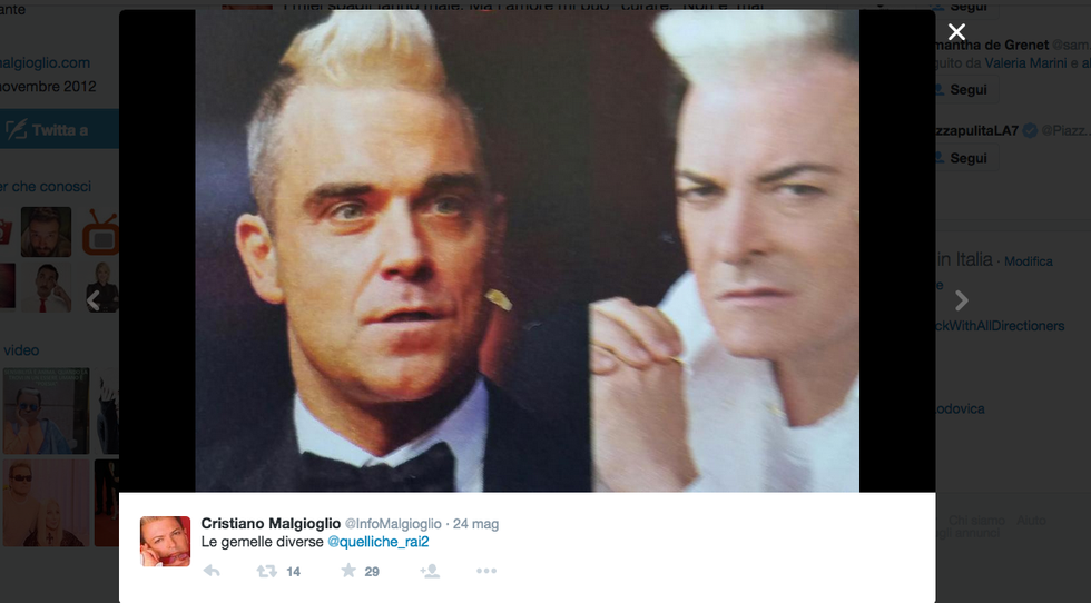 Cristiano Malgioglio: "Robbie Williams mi ha rubato il ciuffo"