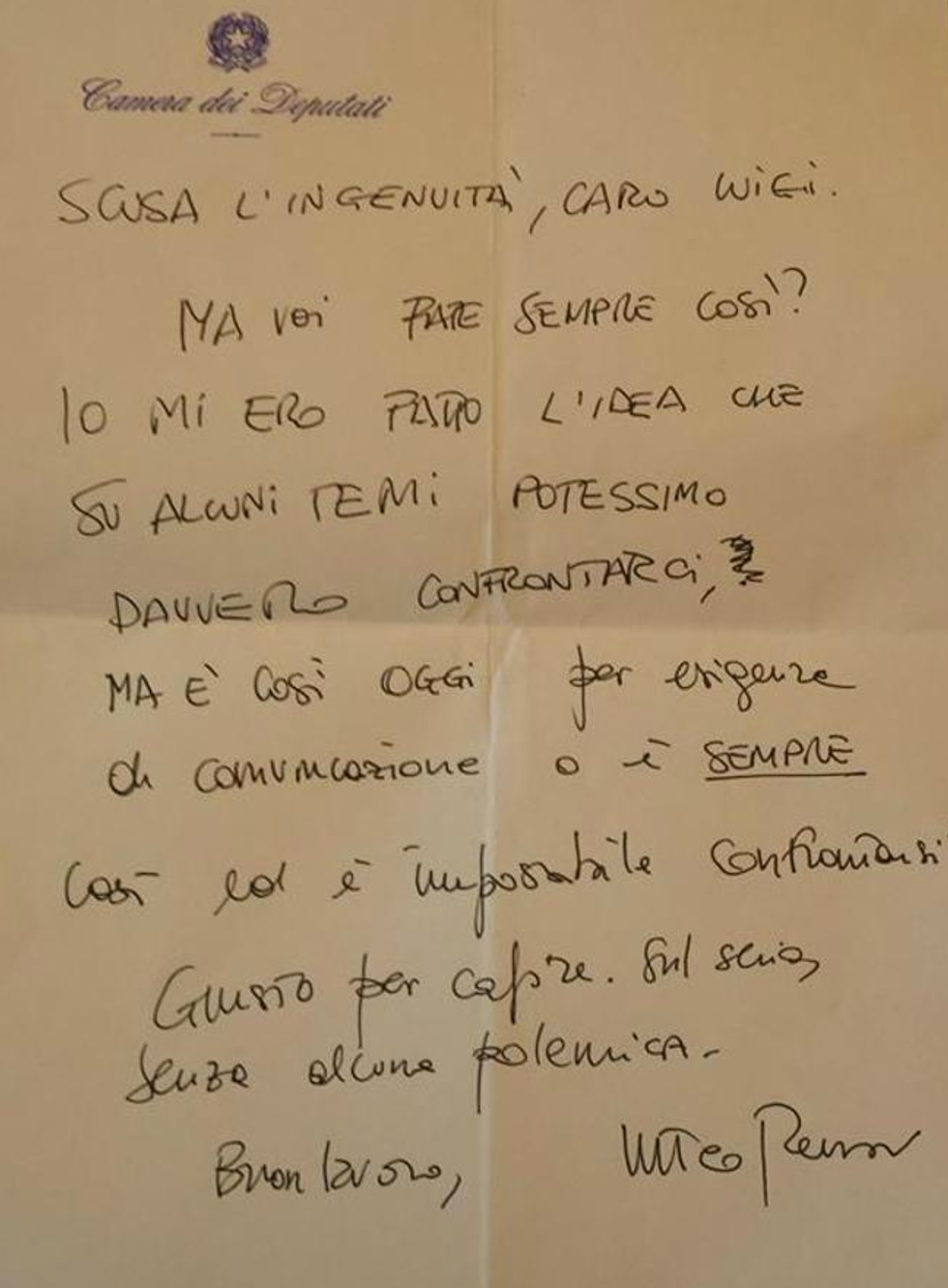 I messaggi (o pizzini) di Renzi a Di Maio