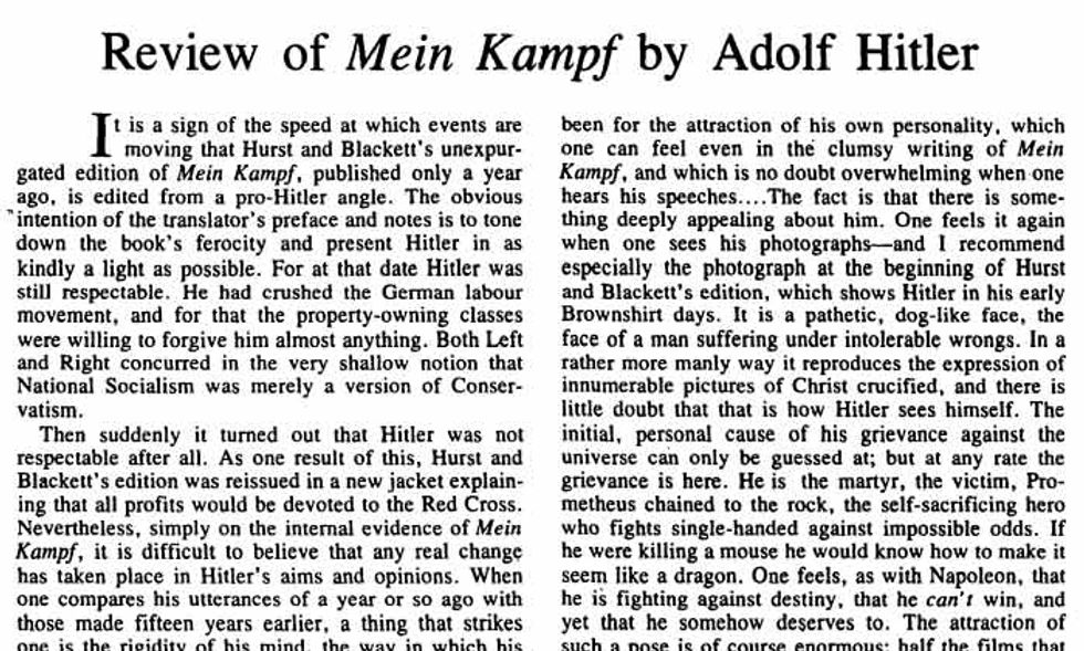 George Orwell e la recensione del ‘Mein Kampf’