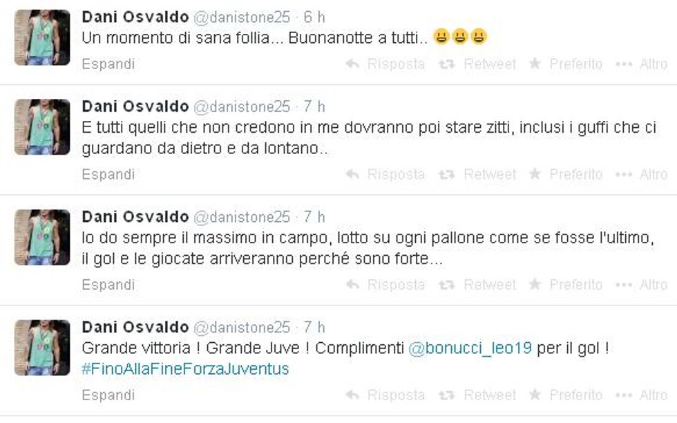 Osvaldo scatenato su Twitter: "Contro i gufi..."