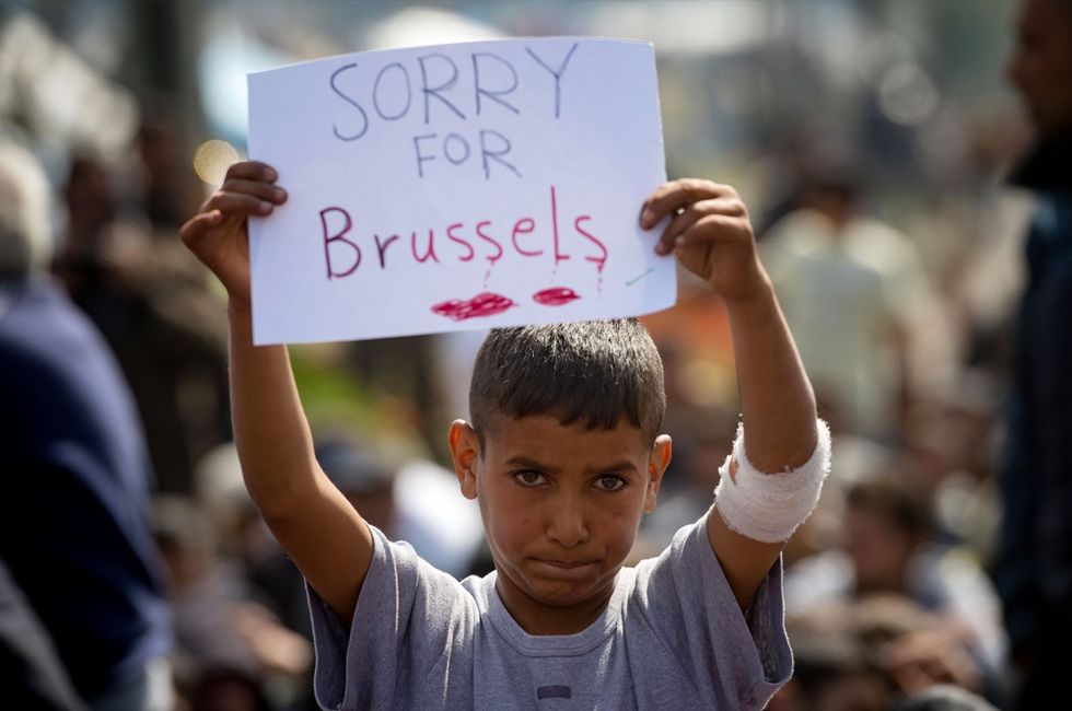 Idomeni cartello solidarietà Bruxelles