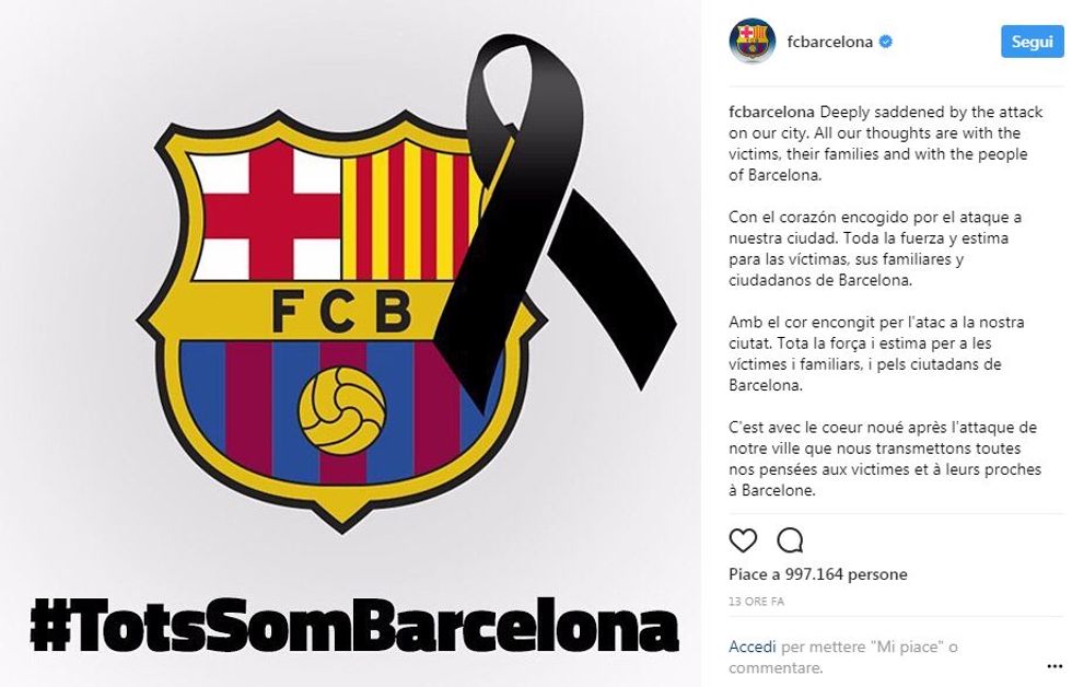 Il cordoglio social dopo l'attentato di Barcellona
