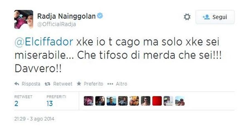 Tweet contro Borriello e Nainggolan si scatena: "Sei un tifoso di m..."