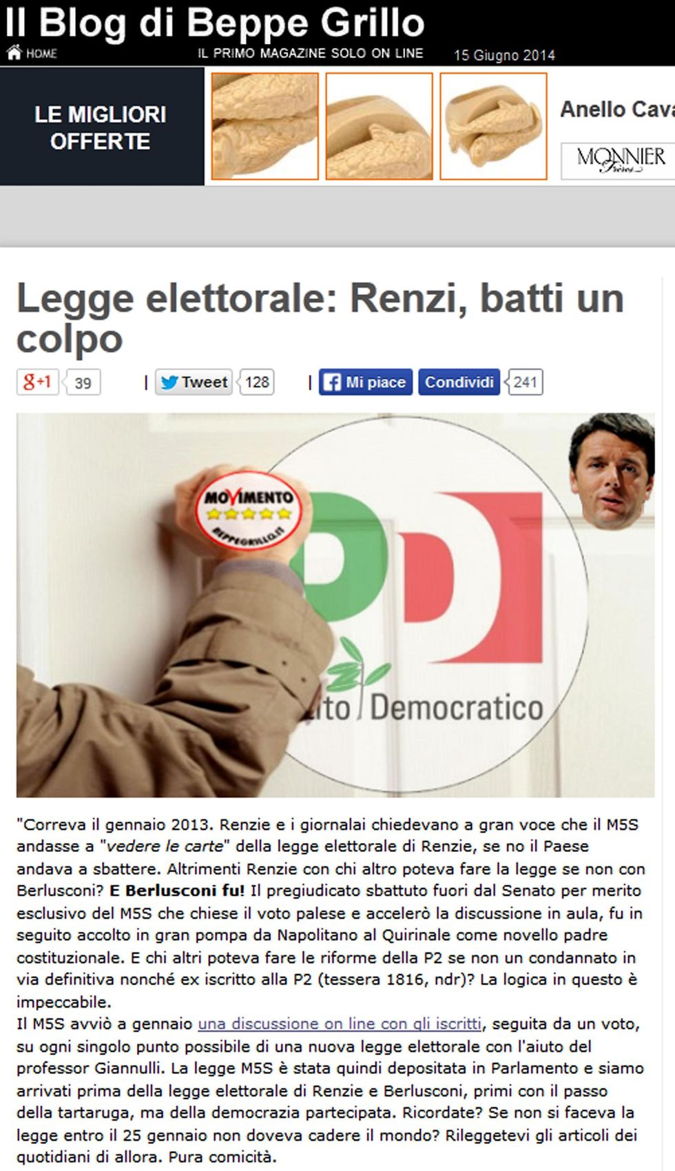 Grillo apre a Renzi e la base Pd prepara i pop-corn