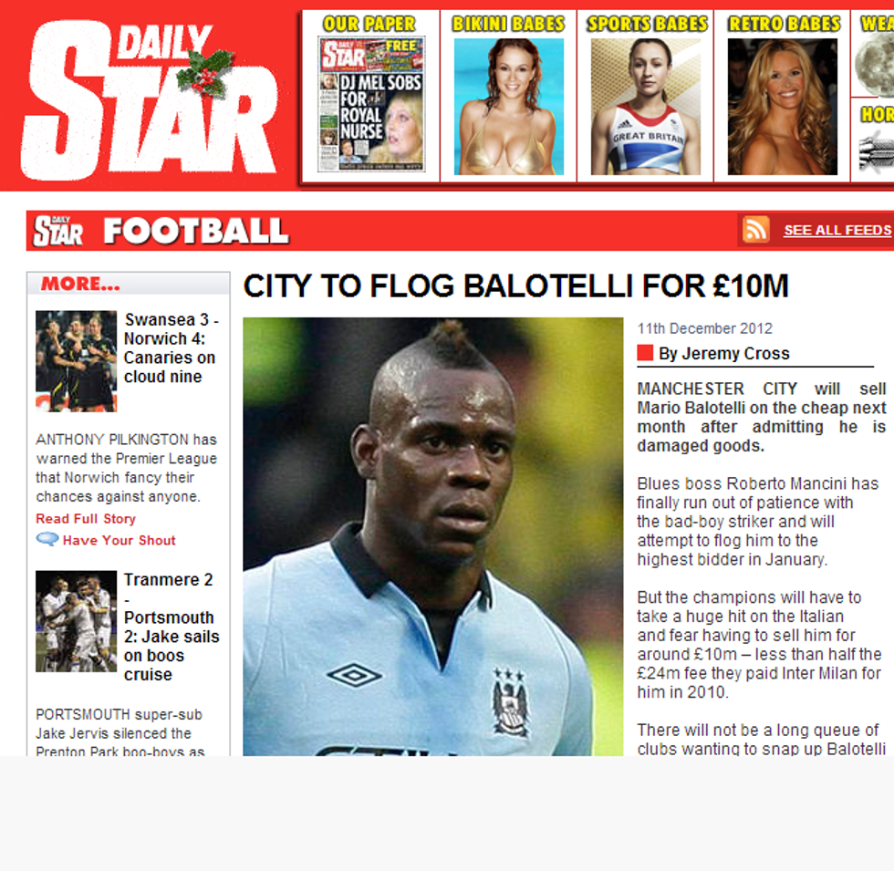 Il Daily Star annuncia: Balotelli è in vendita