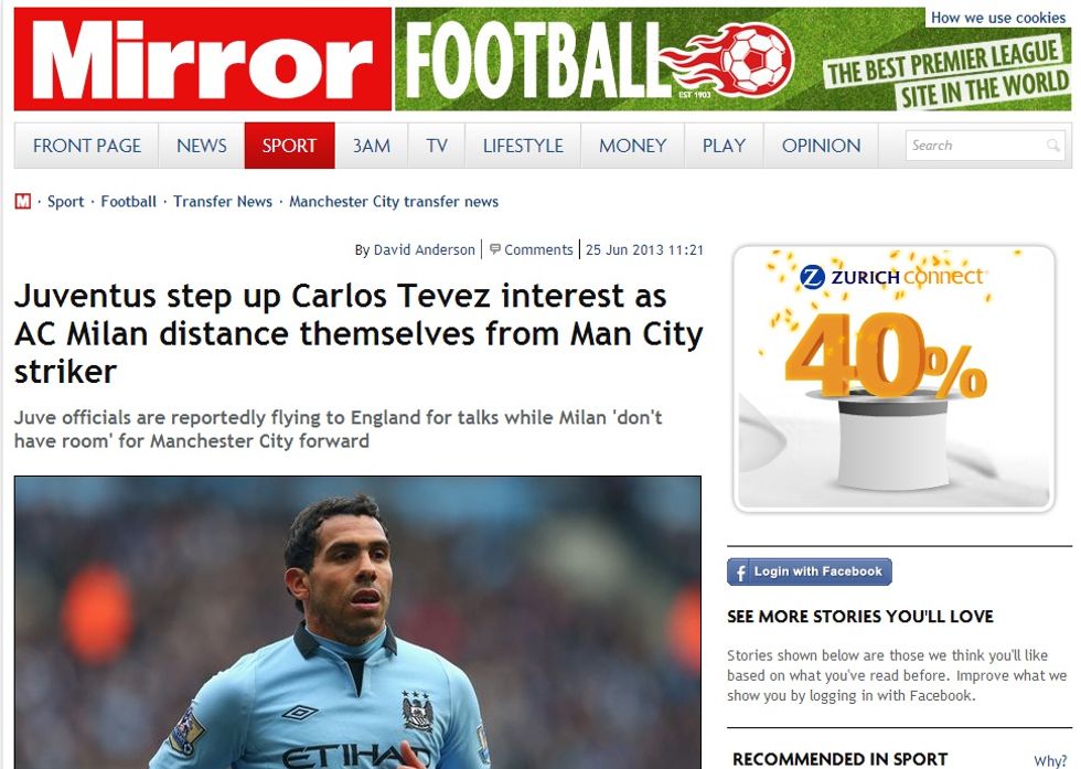 Tevez - Juventus: il Daily Mirror fa le cifre