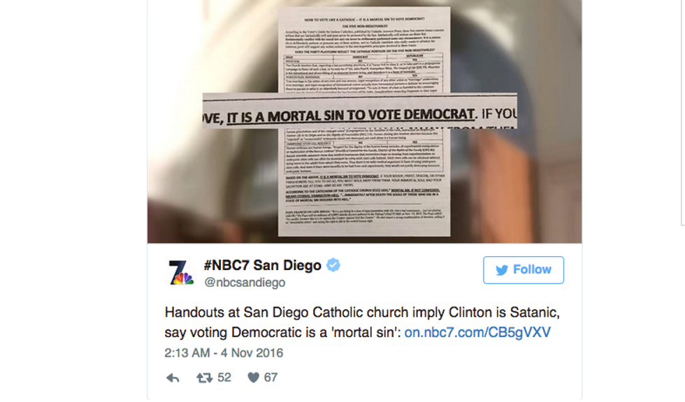 Il volantino della Chiesa cattolica di San Diego