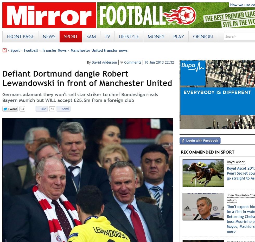 Daily Mirror: "Il Manchester United tratta Lewandowski"