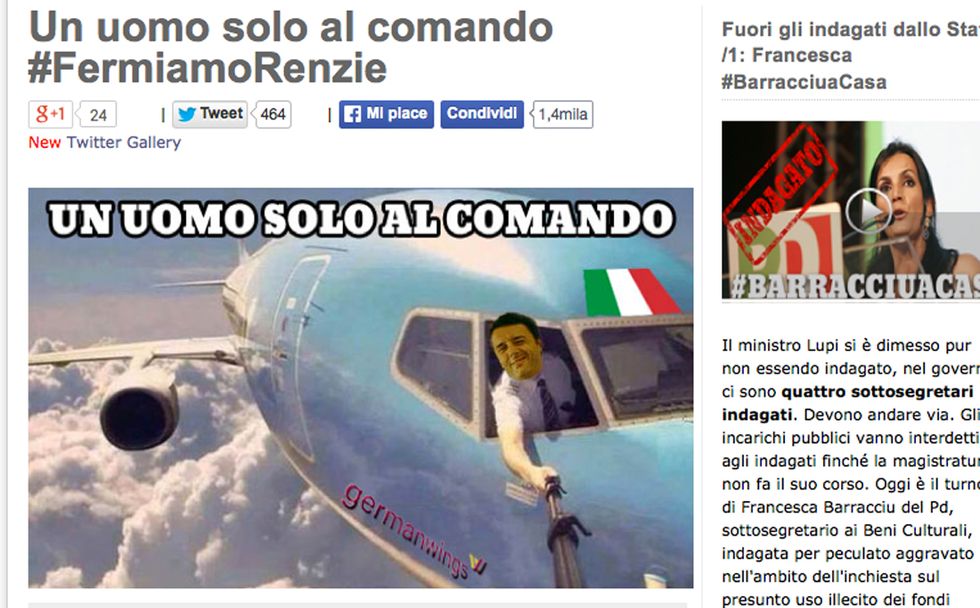 Renzi come Andrea Lubitz: Grillo esagera sul suo blog
