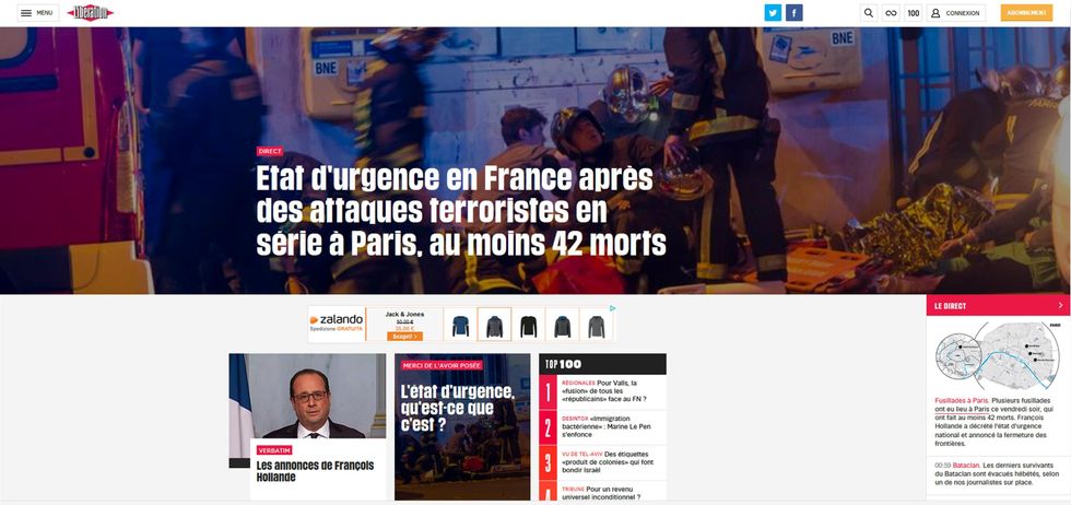 Parigi, 13 novembre 2015: le prime pagine dei media online