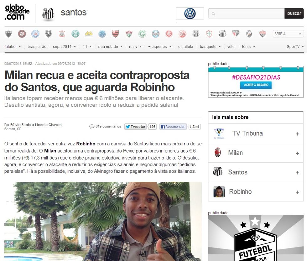 Robinho - Santos, lotta contro il tempo
