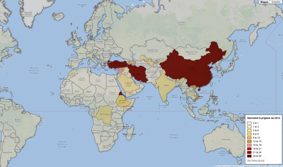 La mappa dei giornalisti arrestati per ragioni politiche