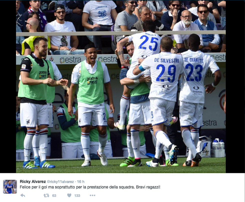 Fiorentina - Sampdoria 1-1, Ricky Alvarez risponde a Ilicic