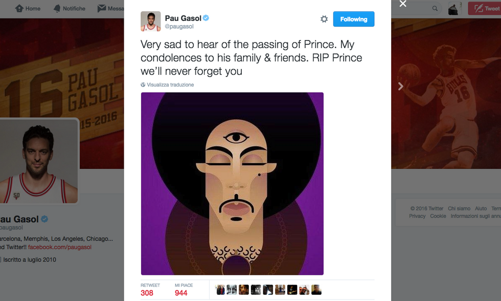 Addio a Prince, l'omaggio via social del mondo dello sport