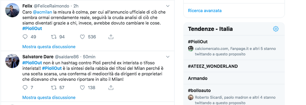 #PioliOut, in rete spopola la rabbia dei tifosi del Milan