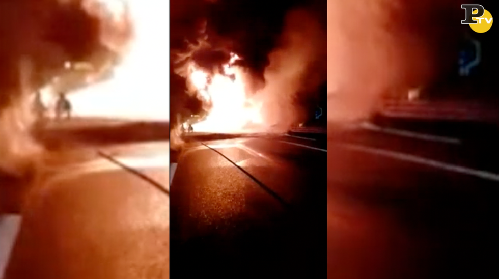 incendio autocisterna olio autostrada A16