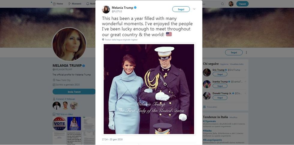 Ironia social dopo il tweet di Melania Trump a un anno dall'insediamento alla Casa Bianca
