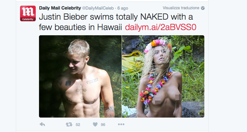 Justin Bieber nudo in vacanza