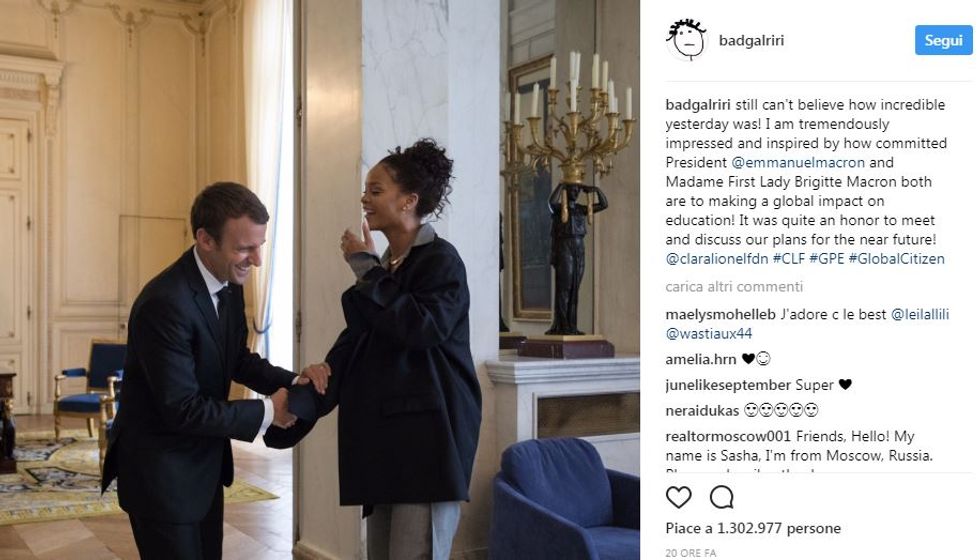 L'incontro tra Rihanna e il presidente Macron