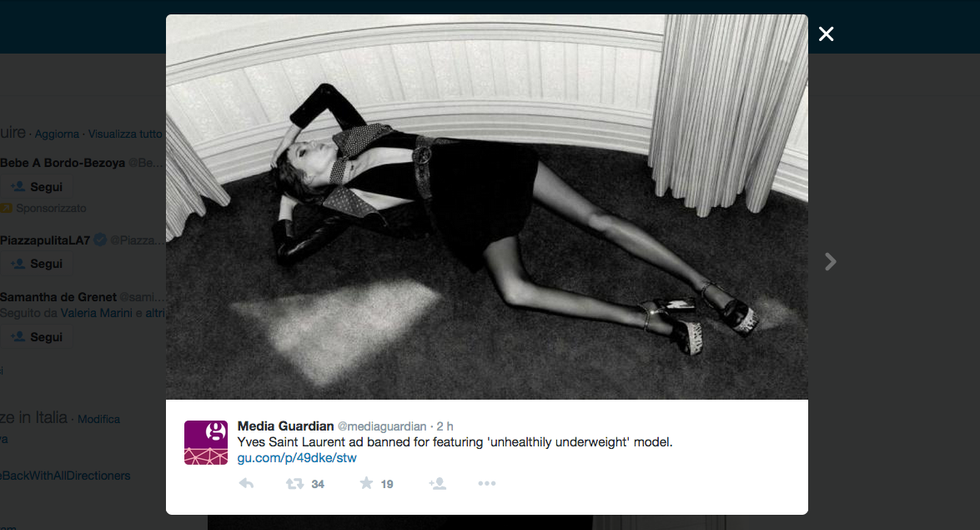 Yves Saint Laurent: modella troppo magra, spot censurato