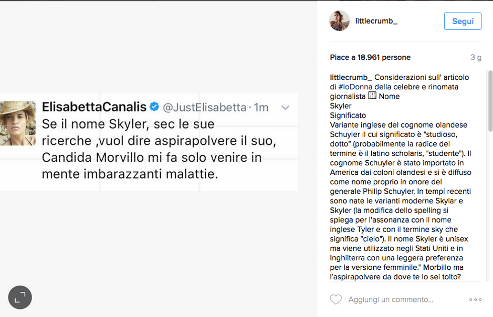 La piccata risposta di Elisabetta Canalis alle considerazioni sul nome di sua figlia da parte della giornalista Candida Morvillo