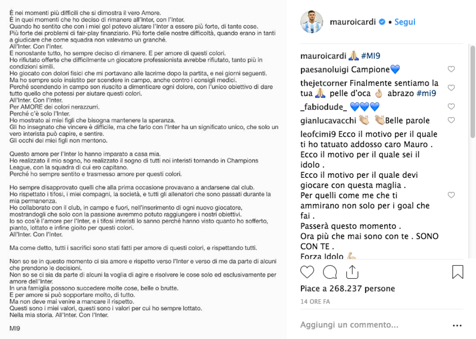 lettera Icardi Inter instagram