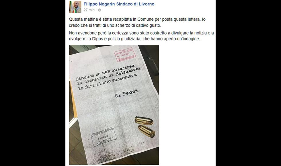 Lettera minacce e proiettili a sindaco M5s Livorno