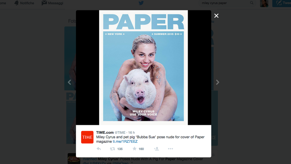 Miley Cyrus nuda col maiale su Paper