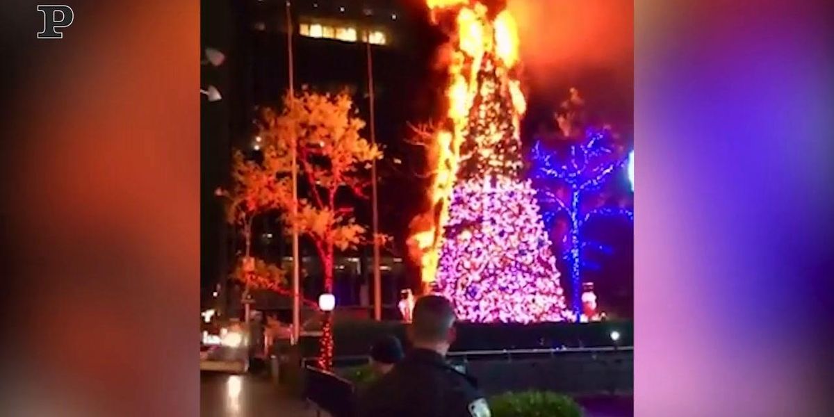 New York, un albero di Natale prende fuoco fuori dalla sede di Fox News | Video