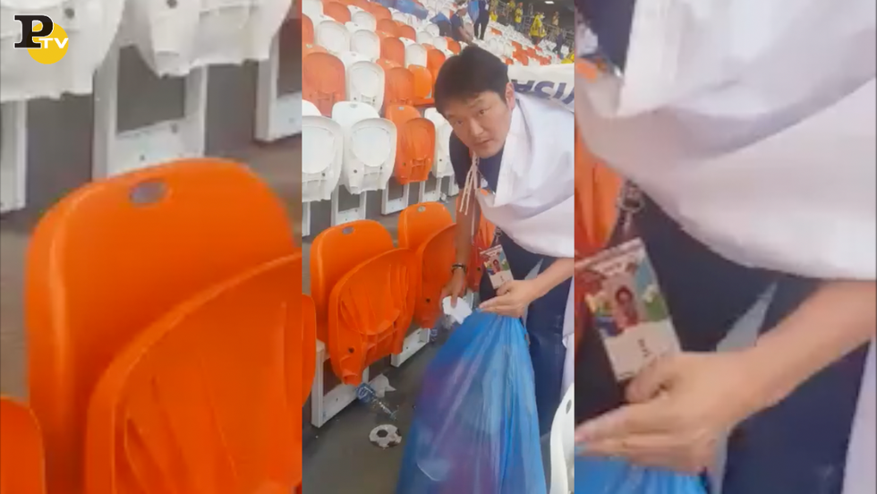 tifosi Giappone puliscono stadio rifiuti dopo partita Mondiali Russia 2018 video
