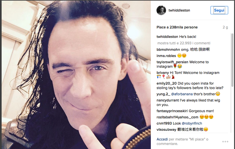 Tom Hiddleston su Instagram