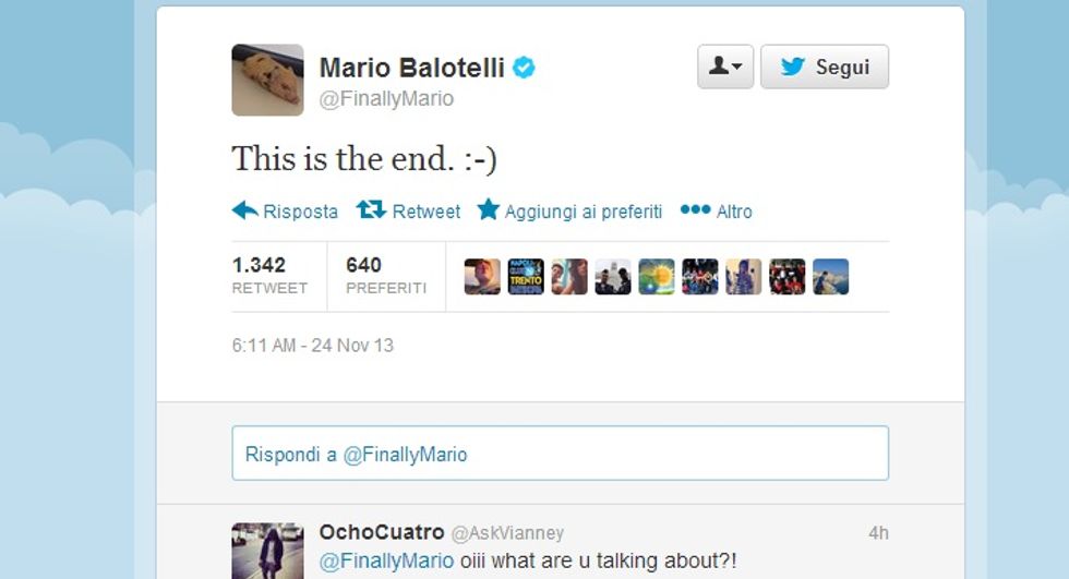 ... E Balotelli twitta all'alba: "E' la fine"