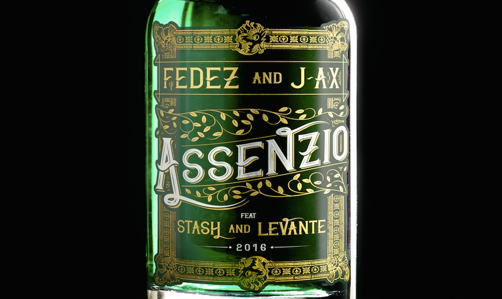 Un particolare della cover del singolo "Assenzio" di J-Ax, Fedez, Levante e Stash