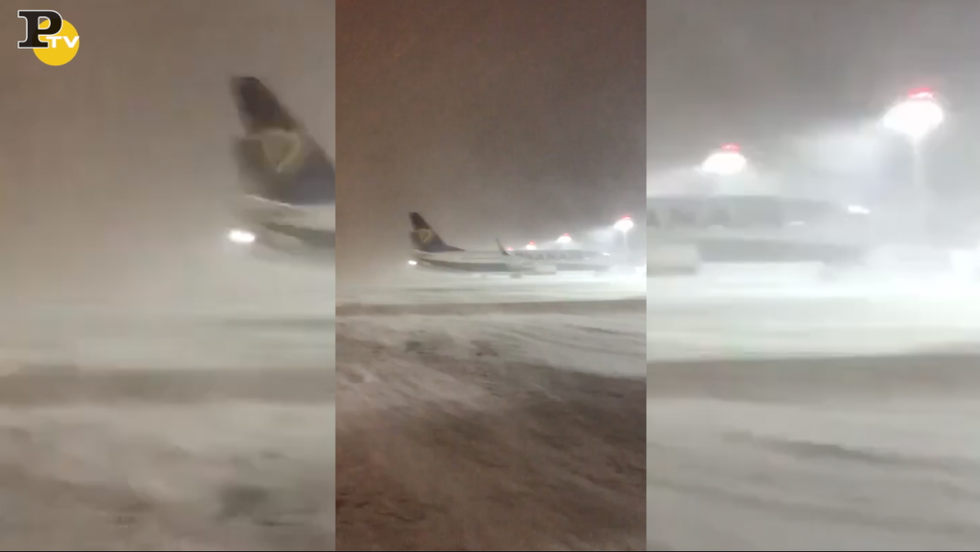 video Burian aeroporto Dublino vento gelido meteo