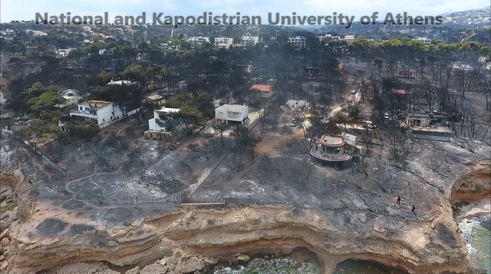 video drone incendi Atene fiammo Mati