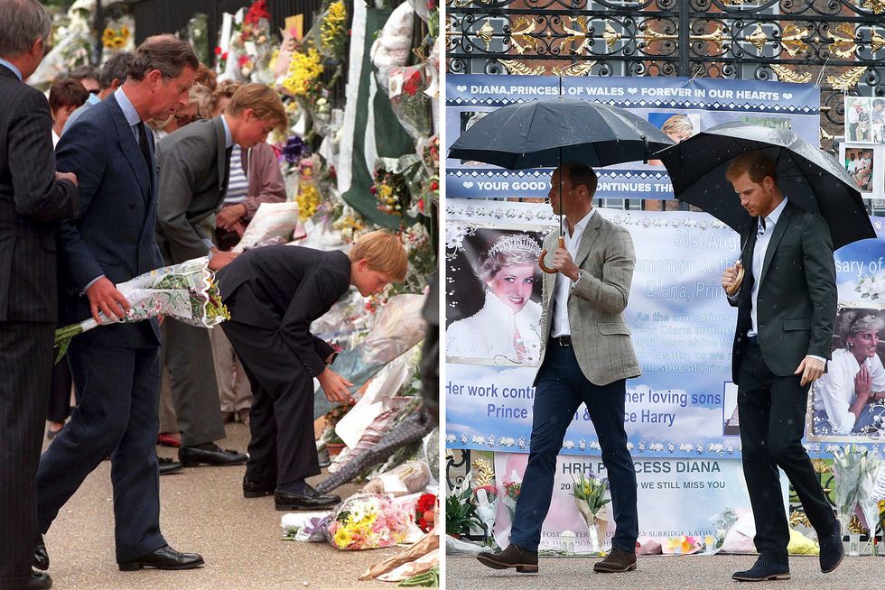 William e Harry ieri e oggi: l'omaggio dei figli di Diana davanti a Kensington Palace