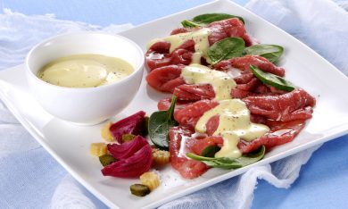 Ricette d’estate: carpaccio con crema di crescenza