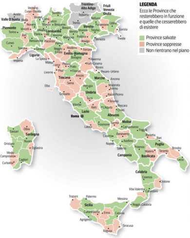 Ecco la lista delle province che rischiano di saltare