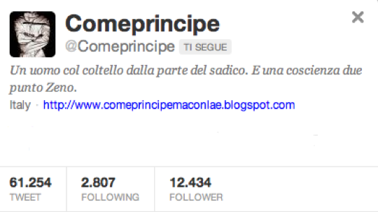 @Comeprincipe: sono certo vorrai scusarmi, ma debbo correre ad innamorarmi @Comeprincipe: sono certo vorrai scusarmi, ma debbo correre ad innamorarmi