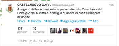 Tweet del Comune: allarme terremoto