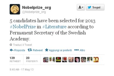 Nobel letteratura 2013: chi sono i cinque autori in lizza?