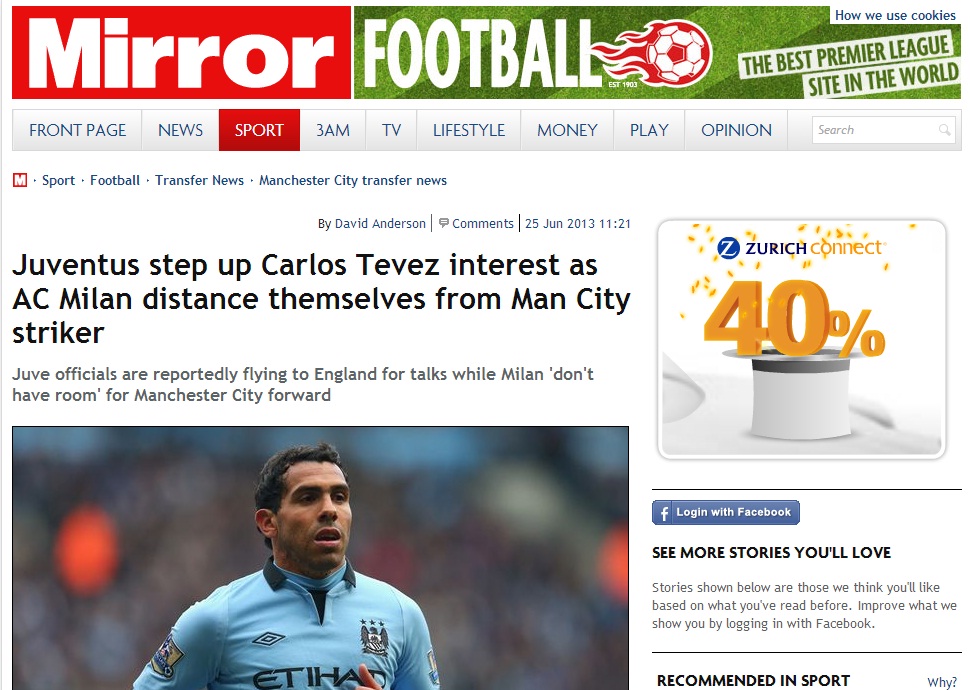 Tevez – Juventus: il Daily Mirror fa le cifre Tevez – Juventus: il Daily Mirror fa le cifre