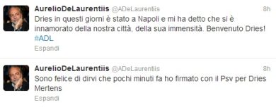 De Laurentiis su Twitter: “Preso Mertens”