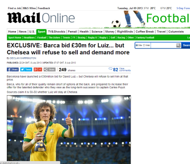 Barcellona: pronta una maxi offerta per David Luiz