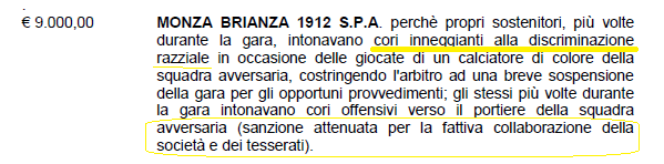 CASO – Lo sconto al Monza fa cadere le norme antirazzismo? CASO – Lo sconto al Monza fa cadere le norme antirazzismo?