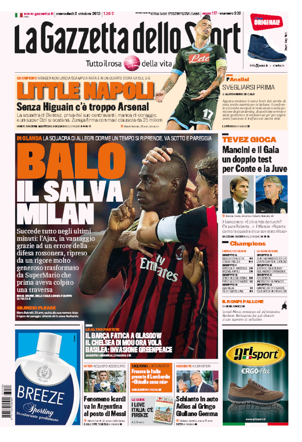 RASSEGNA – Balo salva Milan e il Napoli k.o. RASSEGNA – Balo salva Milan e il Napoli k.o.